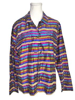 Vibrant Jewel Tone Striped Button Down Jacket | Textured Woven Bohemian Shacket